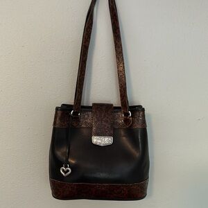Vintage Brighton black/brown handbag with  floral leather and silver accents.